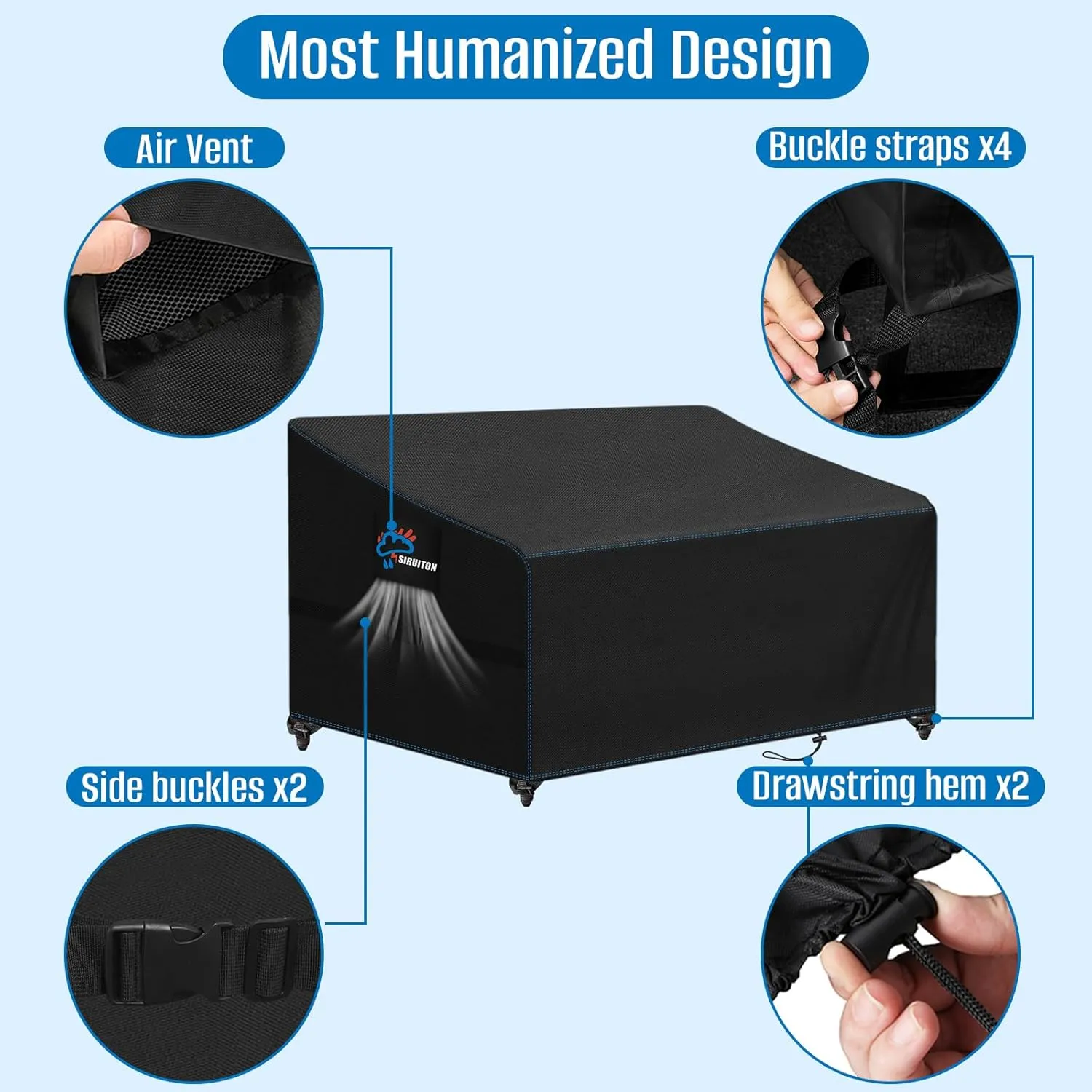 SIRUITON 2-Seat Heavy Duty Garden Patio Sofa/Loveseat/Bench Cover,420D Waterproof Outdoor Sofa Cover, Lawn Patio Furniture Covers Black,60" W x 34" D x 30" H