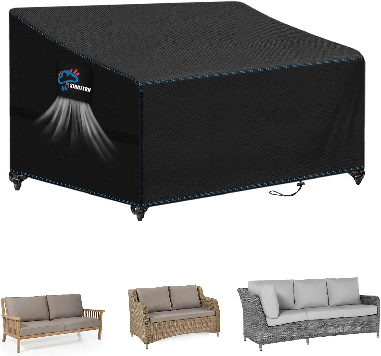 SIRUITON 2-Seat Heavy Duty Garden Patio Sofa/Loveseat/Bench Cover,420D Waterproof Outdoor Sofa Cover, Lawn Patio Furniture Covers Black,60" W x 34" D x 30" H