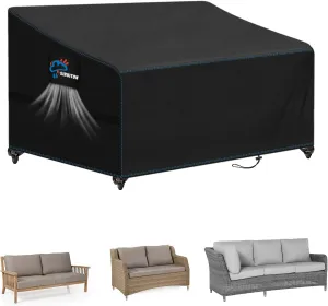 SIRUITON 2-Seat Heavy Duty Garden Patio Sofa/Loveseat/Bench Cover,420D Waterproof Outdoor Sofa Cover, Lawn Patio Furniture Covers Black,60" W x 34" D x 30" H