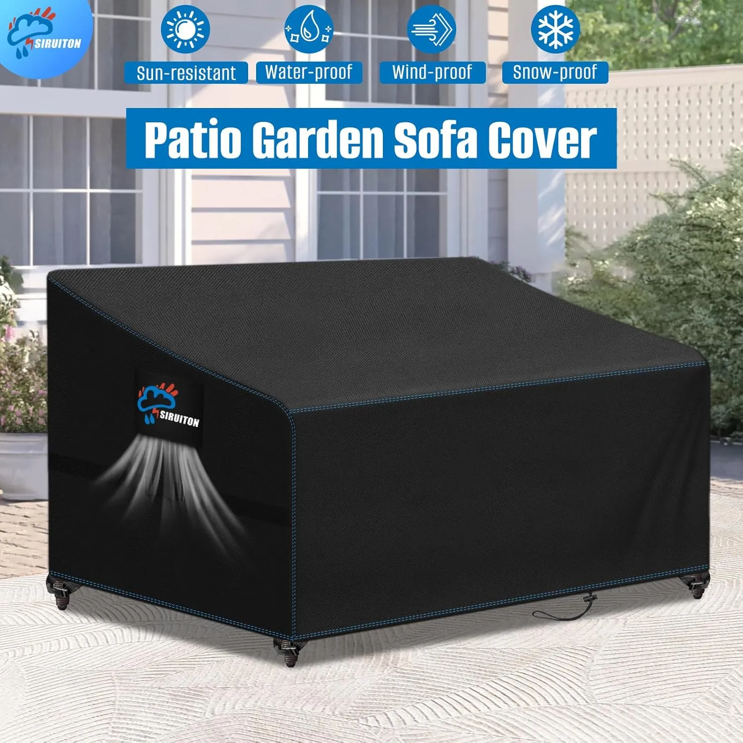 SIRUITON 2-Seat Heavy Duty Garden Patio Sofa/Loveseat/Bench Cover,420D Waterproof Outdoor Sofa Cover, Lawn Patio Furniture Covers Black,60" W x 34" D x 30" H