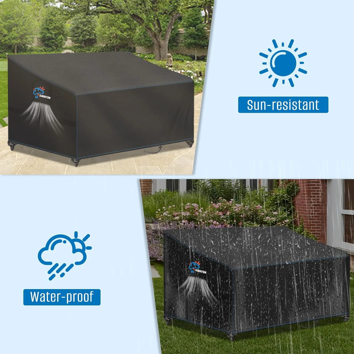 SIRUITON 2-Seat Heavy Duty Garden Patio Sofa/Loveseat/Bench Cover,420D Waterproof Outdoor Sofa Cover, Lawn Patio Furniture Covers Black,60" W x 34" D x 30" H