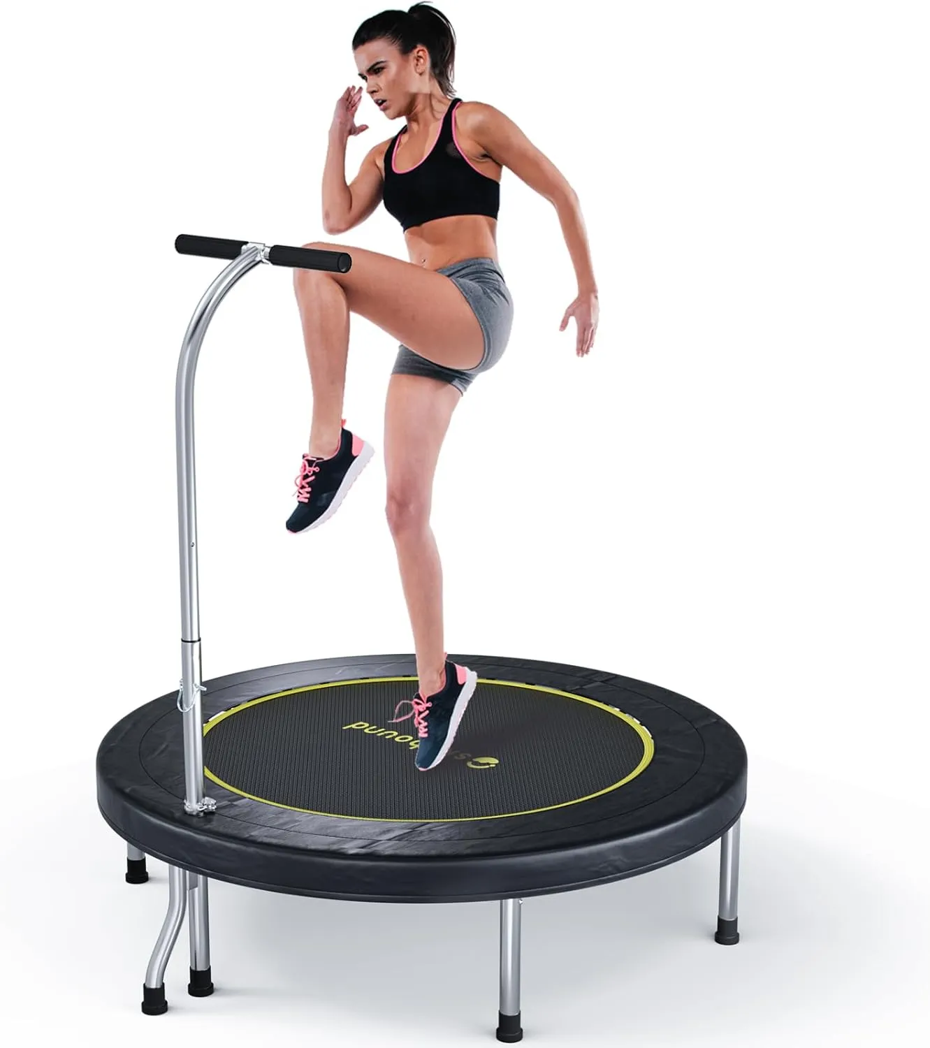 SkyBound Boogie Bounce Elite Foldable Mini Trampoline Fitness Rebounder with Adjustable T-Bar Handle - Exercise Trampoline for Adult - Fitness Trampoline for Workout Trainer