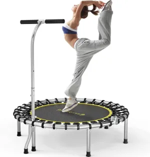 SkyBound Boogie Bounce Elite Foldable Mini Trampoline Fitness Rebounder with Adjustable T-Bar Handle - Exercise Trampoline for Adult - Fitness Trampoline for Workout Trainer