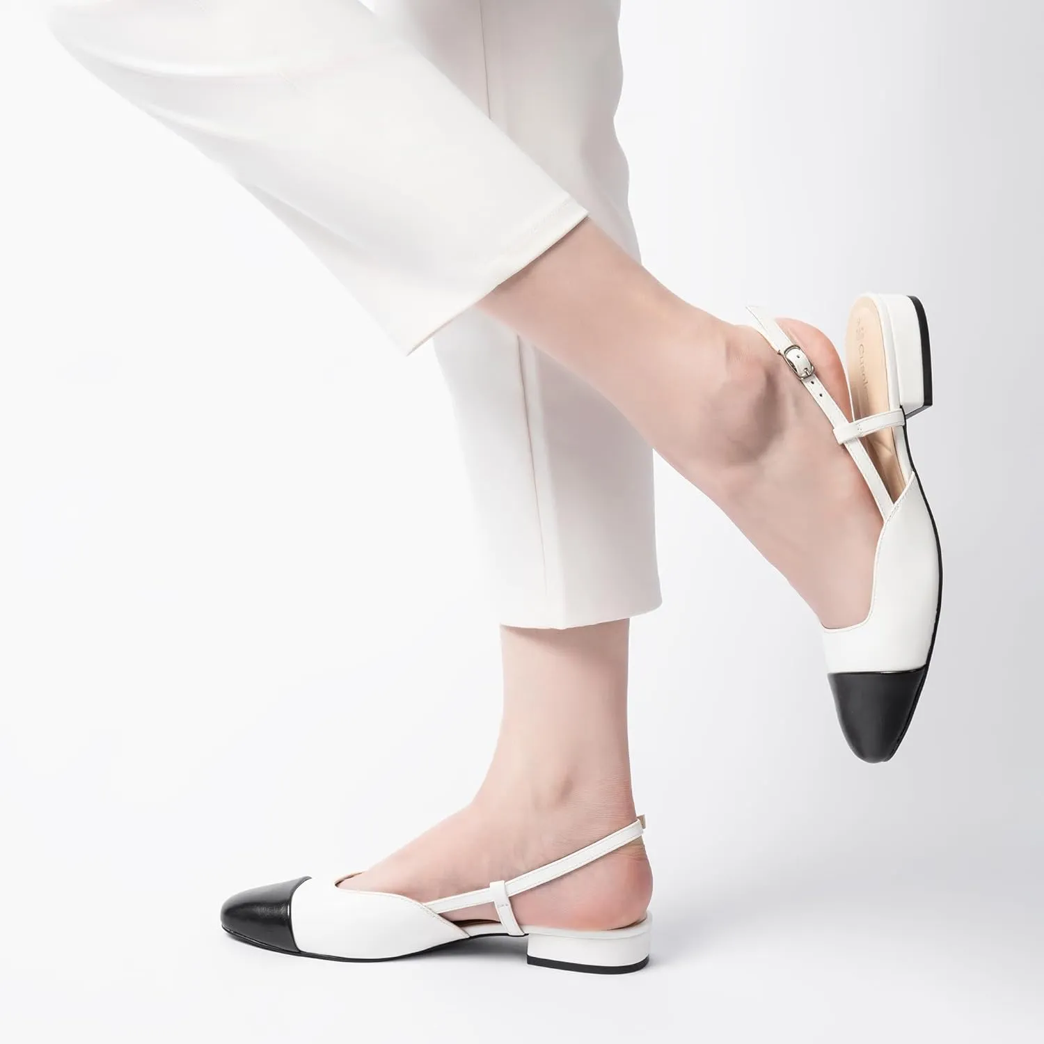 Slingback Flat Heels for Women, Cape Toe Flat Shoes, Low Heel Dress Shoes, Slingback Pumps for Women, Mules with Strap