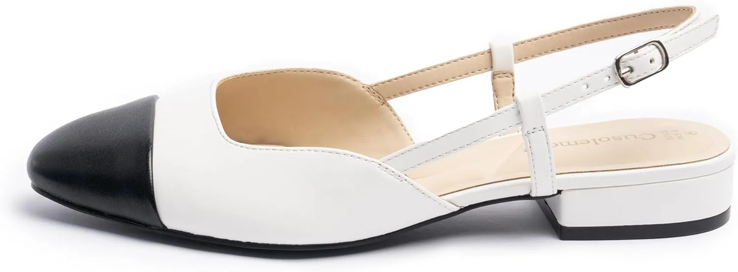 Slingback Flat Heels for Women, Cape Toe Flat Shoes, Low Heel Dress Shoes, Slingback Pumps for Women, Mules with Strap