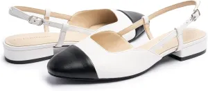 Slingback Flat Heels for Women, Cape Toe Flat Shoes, Low Heel Dress Shoes, Slingback Pumps for Women, Mules with Strap