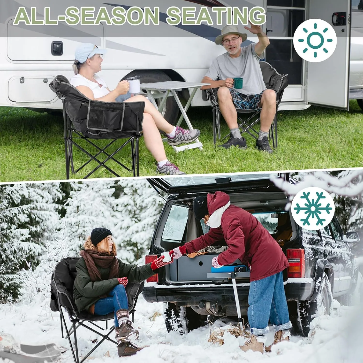 Slsy Oversized Heated Camping Chair Heats Back and Seat, Heated Chairs Outdoor Lawn Chair with Pillow, 3 Heat Levels Heavy Duty Heated Moon Chair for Camping, Picnic, Lounge Patio