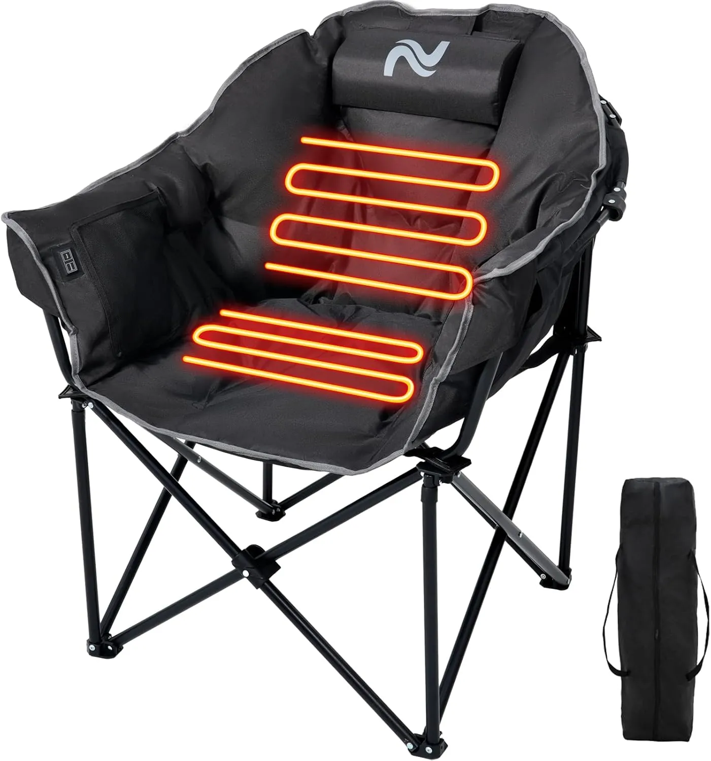 Slsy Oversized Heated Camping Chair Heats Back and Seat, Heated Chairs Outdoor Lawn Chair with Pillow, 3 Heat Levels Heavy Duty Heated Moon Chair for Camping, Picnic, Lounge Patio