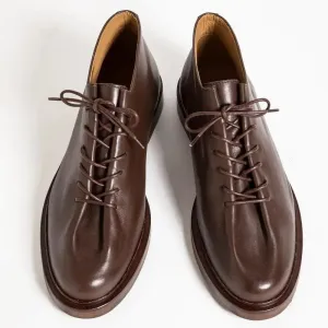 Smooth leather Lace-Up Pleatting Oxford With Criss-Crossed Detailing