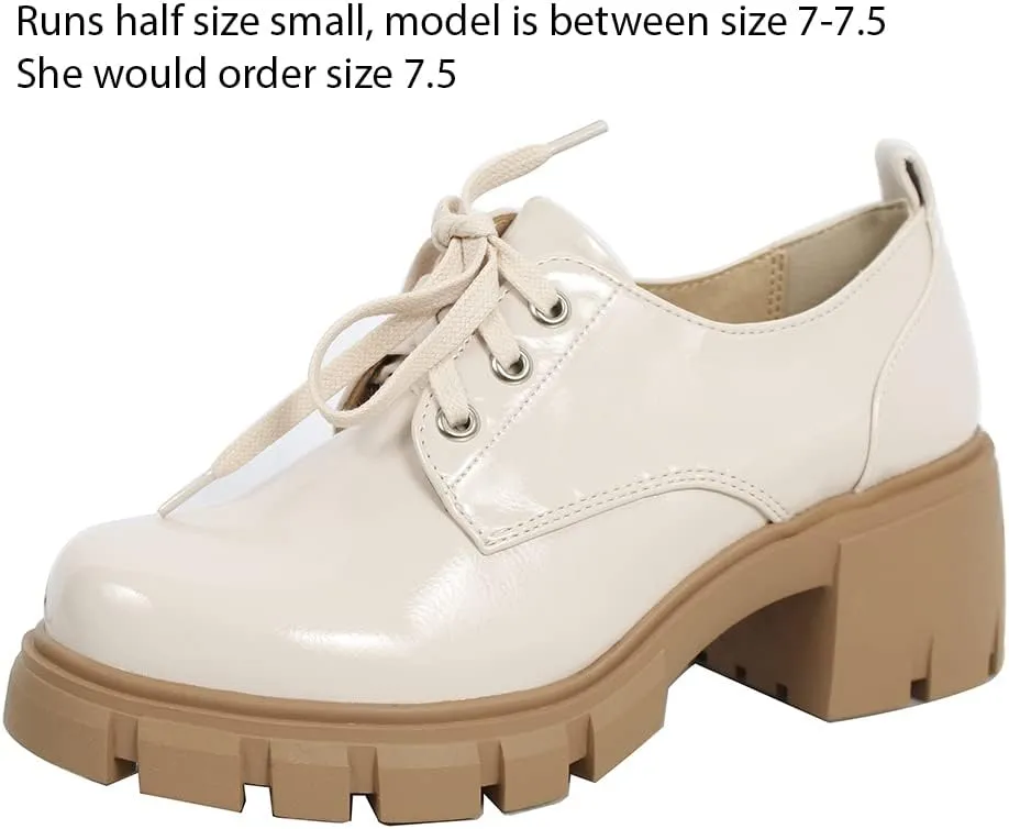 Soda Women's JoJo Lace Up Oxford Lug Platform Block Heel Shoes
