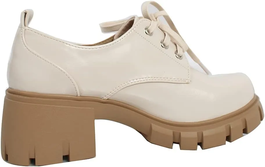 Soda Women's JoJo Lace Up Oxford Lug Platform Block Heel Shoes