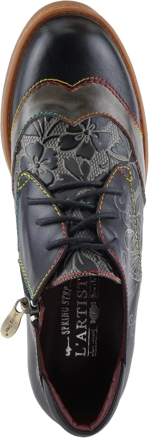 Spring Step L'Artiste Briteetoe Women's Oxford Bootie - Artistic Accents, Embossed Handpainted Details, Versatile & Comfortable