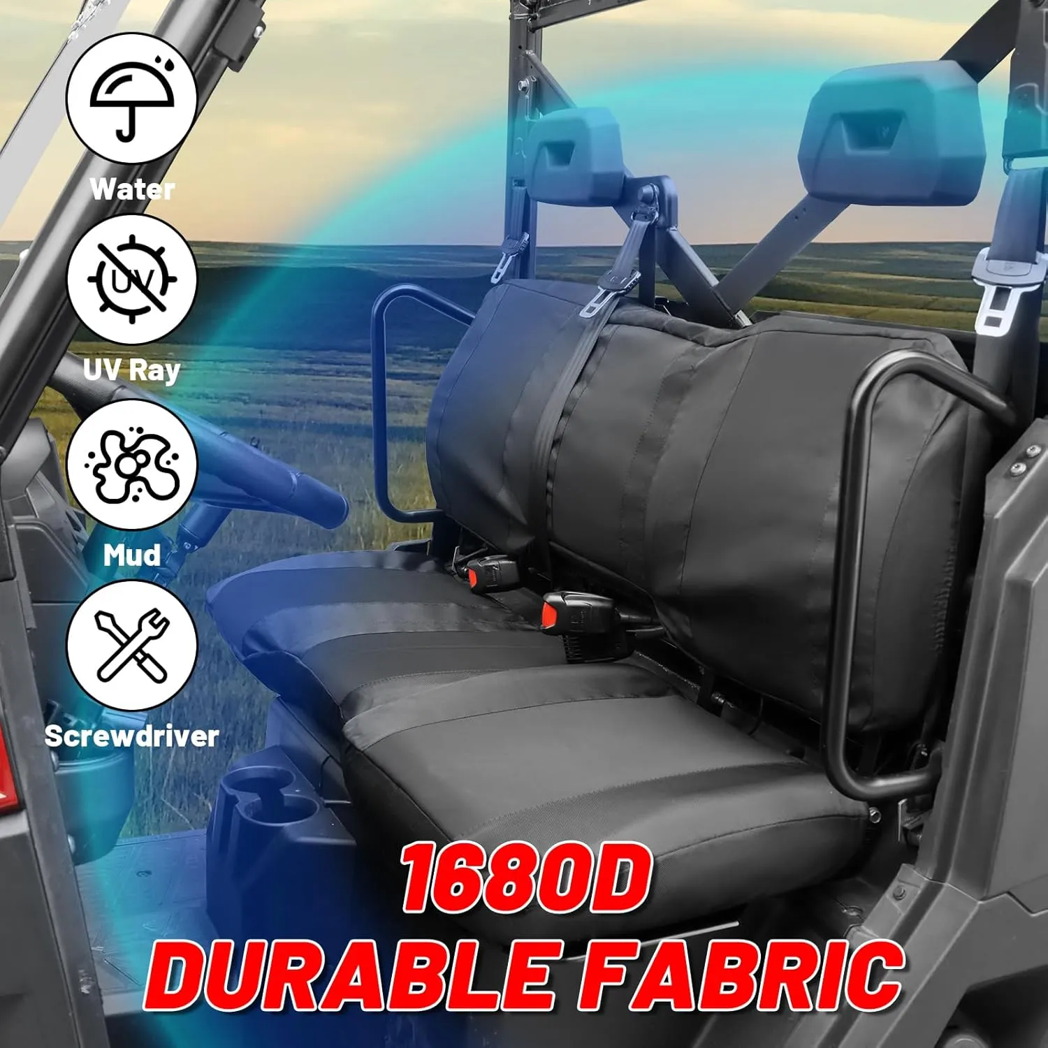 StarknightMT Ranger XP 1000 Seat Cover, Full Back Ranger Seat Covers Compatible with Polaris Ranger 1000/ XP 1000/Crew XP 1000 2018-2025 Scratch-Resistant Black