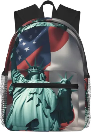 Statue of Liberty Flag College Backpack For Women Men,Lightweight Travel Bag Backpack With Pockets for Women Men