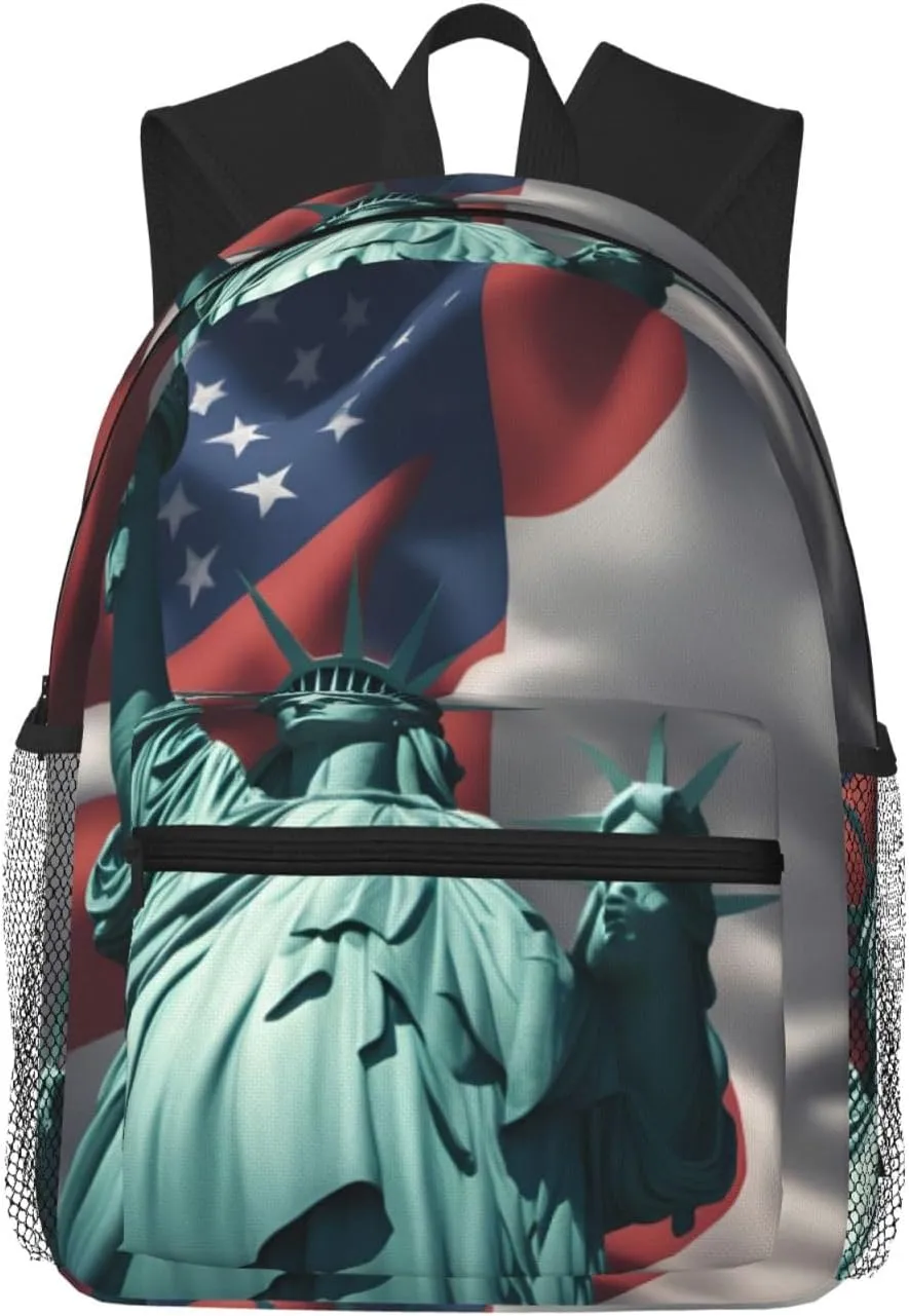 Statue of Liberty Flag College Backpack For Women Men,Lightweight Travel Bag Backpack With Pockets for Women Men