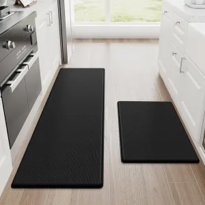 StepRite Kitchen Mats, 2PCS Kitchen Rugs, Cushioned Anti Fatigue Kitchen Mats for Floor, Non-Slip Standing Desk Mat, Waterproof Kitchen Rug Set for Kitchen, Floor, Office, 17.3"x30" 17.3"x47", Black