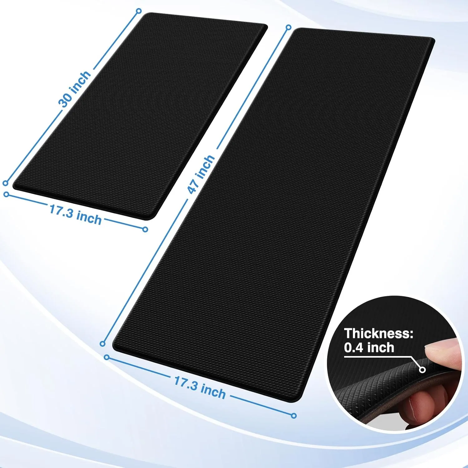 StepRite Kitchen Mats, 2PCS Kitchen Rugs, Cushioned Anti Fatigue Kitchen Mats for Floor, Non-Slip Standing Desk Mat, Waterproof Kitchen Rug Set for Kitchen, Floor, Office, 17.3"x30" 17.3"x47", Black