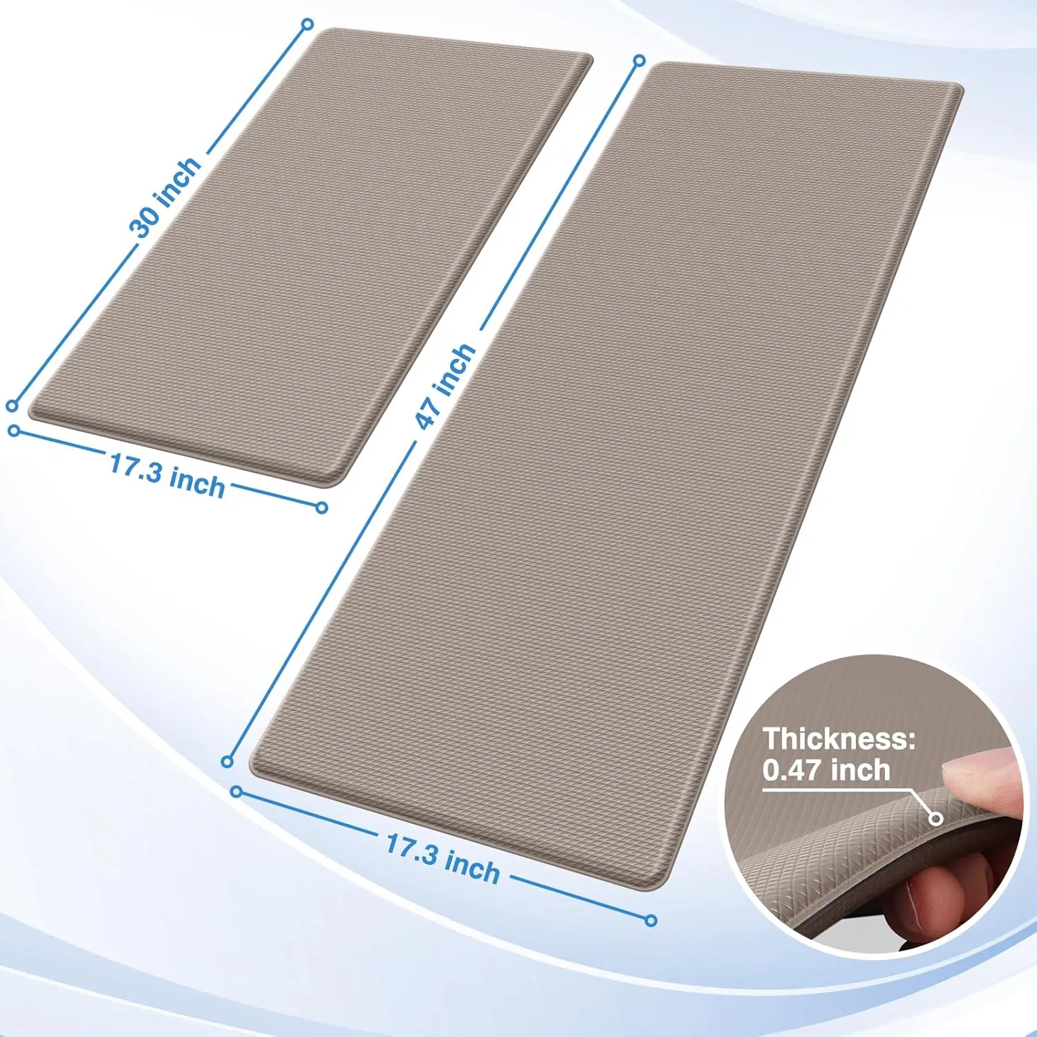 StepRite Kitchen Mats, 2PCS Kitchen Rugs, Cushioned Anti Fatigue Kitchen Mats for Floor, Non-Slip Standing Desk Mat, Waterproof Kitchen Rug Set for Kitchen, Floor, Office, 17.3"x30" 17.3"x59", Khaki