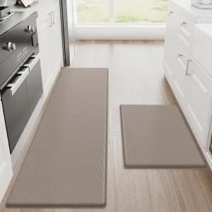 StepRite Kitchen Mats, 2PCS Kitchen Rugs, Cushioned Anti Fatigue Kitchen Mats for Floor, Non-Slip Standing Desk Mat, Waterproof Kitchen Rug Set for Kitchen, Floor, Office, 17.3"x30" 17.3"x59", Khaki