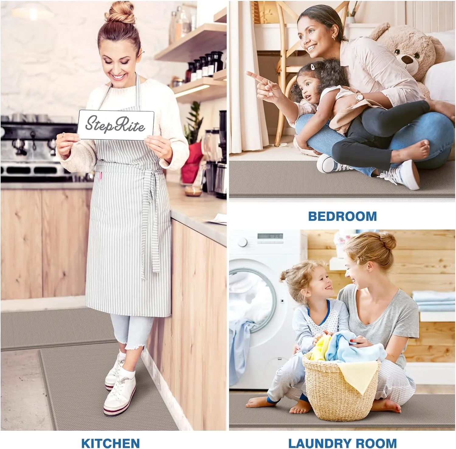 StepRite Kitchen Mats, 2PCS Kitchen Rugs, Cushioned Anti Fatigue Kitchen Mats for Floor, Non-Slip Standing Desk Mat, Waterproof Kitchen Rug Set for Kitchen, Floor, Office, 17.3"x30" 17.3"x59", Khaki