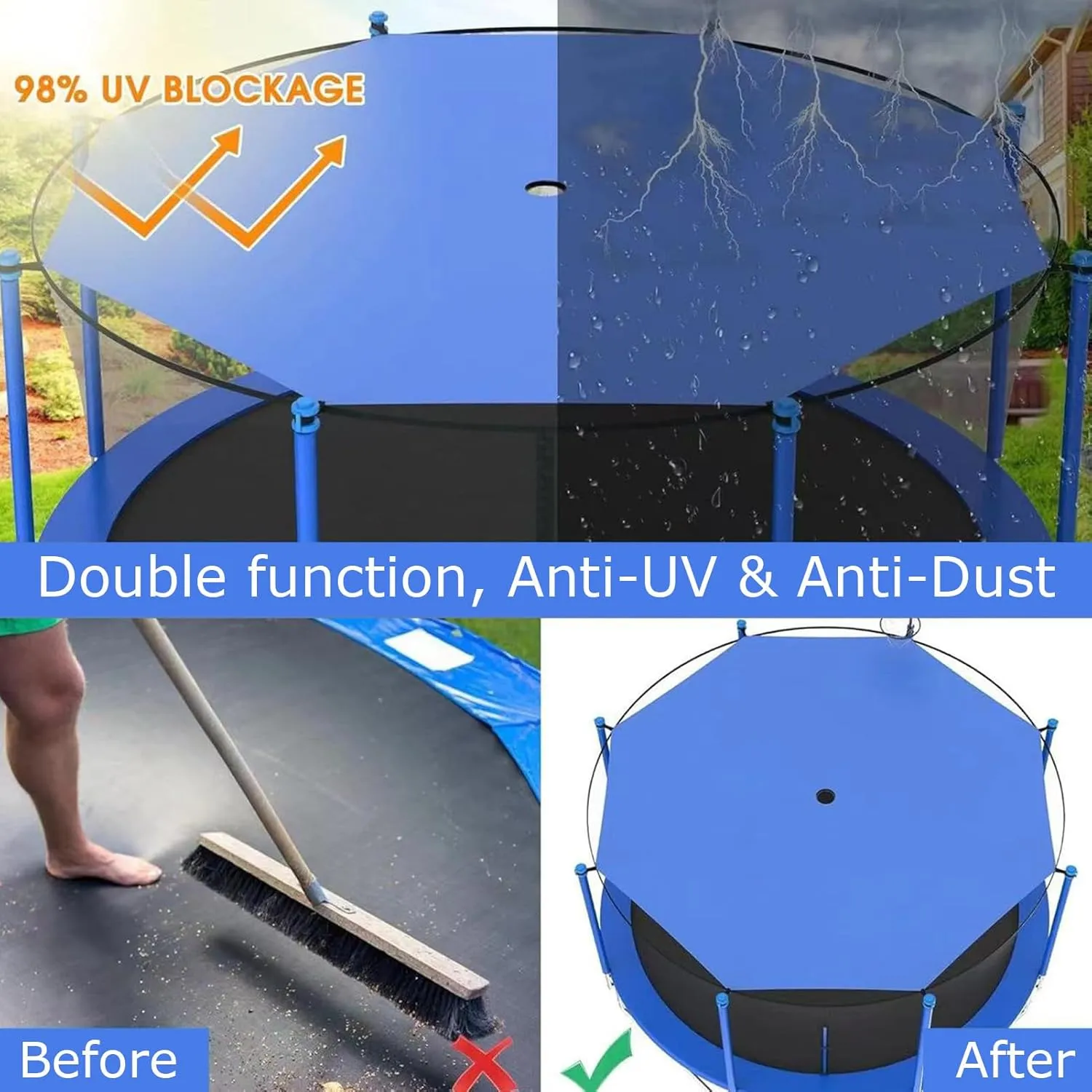Sun-Protection Trampolines Canopy Anti-UV Sunshade Cover, 8/10/12/14/16Ft Trampolines Accessories for Outdoor Backyard Playground