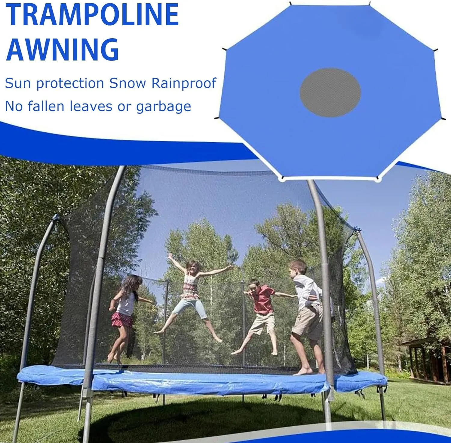 Sun-Protection Trampolines Canopy Anti-UV Sunshade Cover, 8/10/12/14/16Ft Trampolines Accessories for Outdoor Backyard Playground