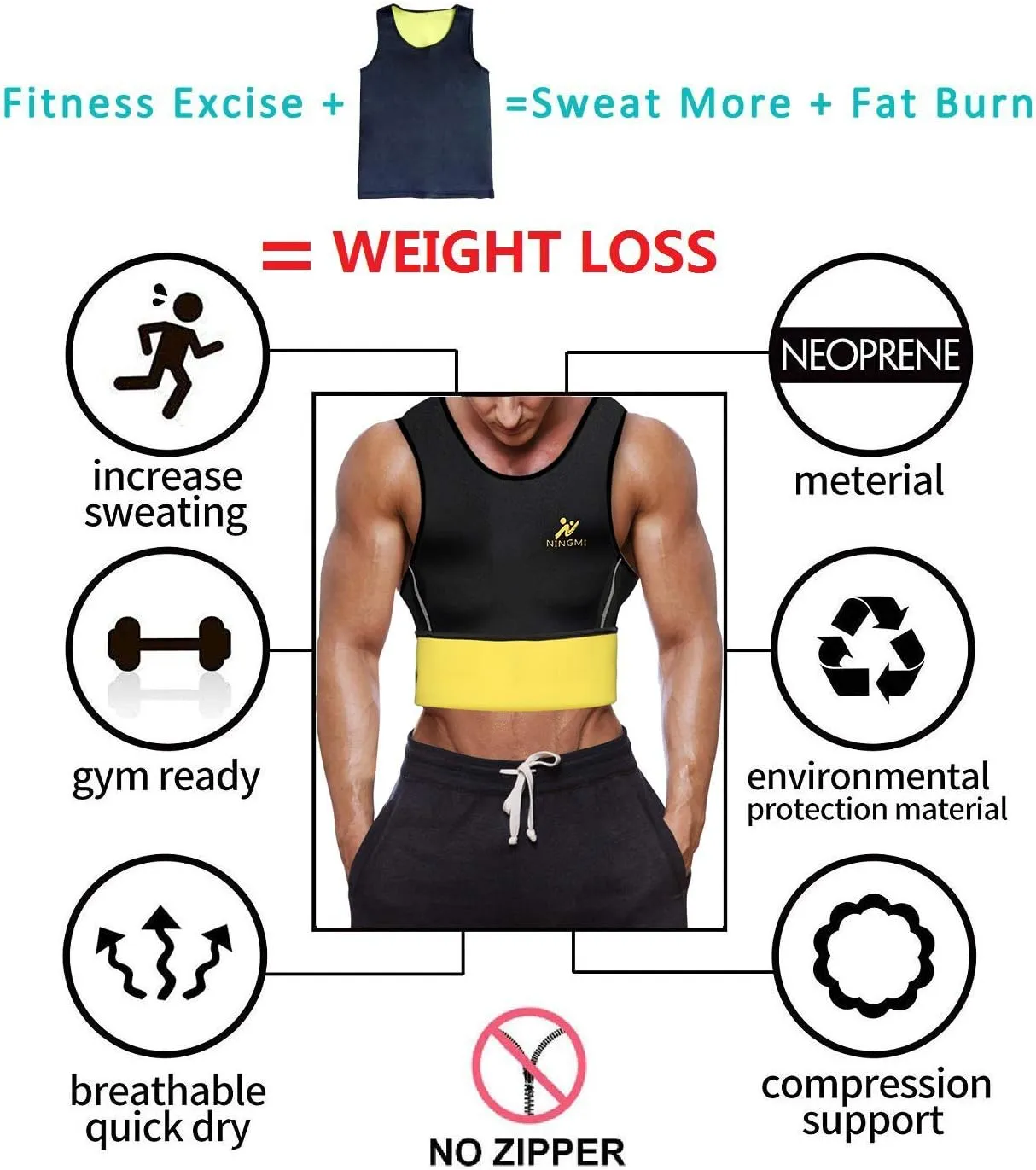 Sweat Vest for Men Neoprene Waist Trainer Tank Weighted Vest Waist Trimmer Sauna Suit Running Vest