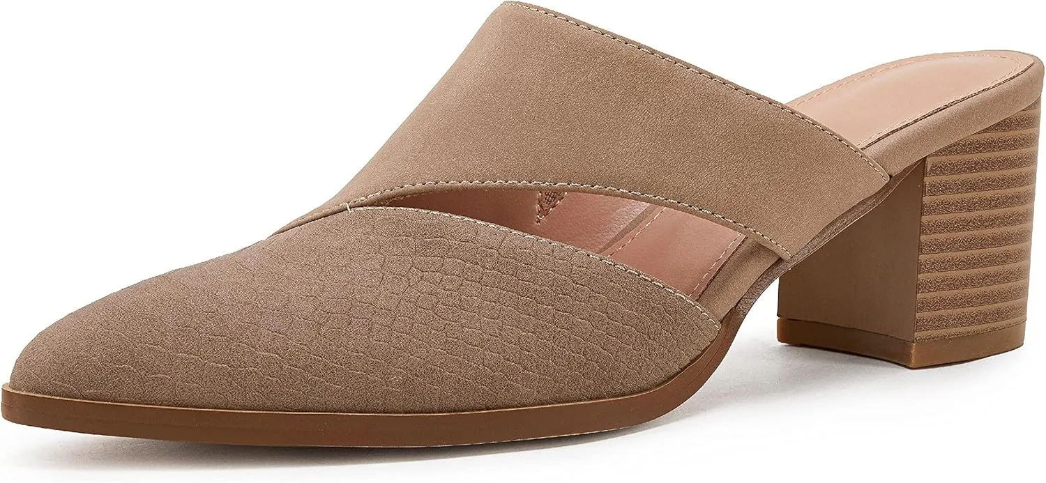 Syktkmx Women's Cutout Backless Mules Slip On Closed Toe Chunky Stacked Heeled Sandals