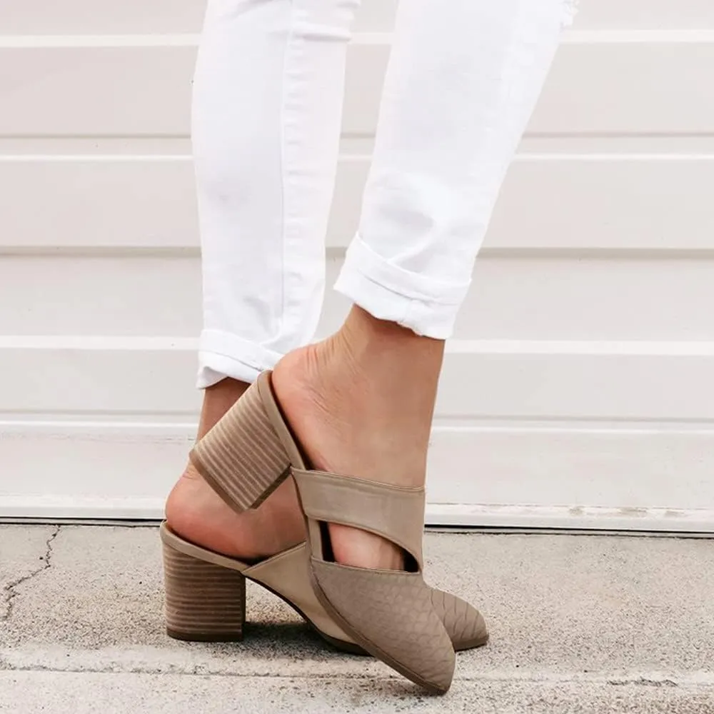 Syktkmx Women's Cutout Backless Mules Slip On Closed Toe Chunky Stacked Heeled Sandals
