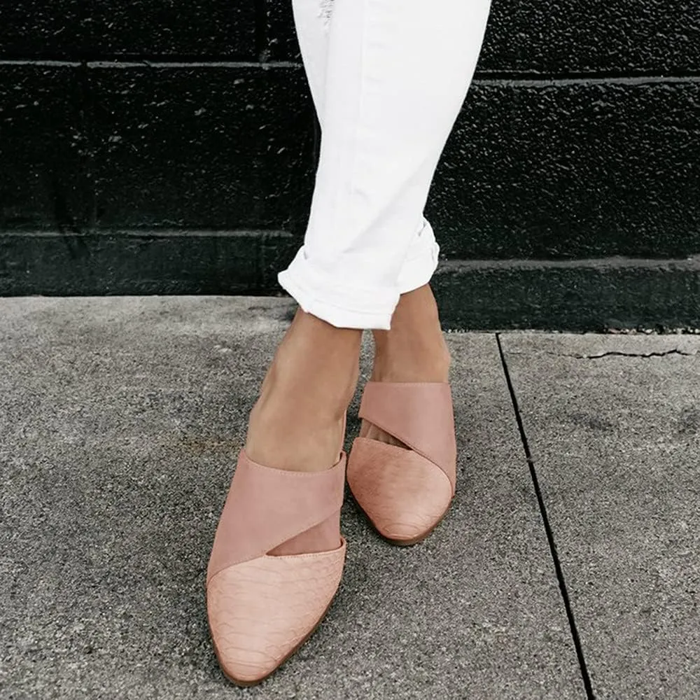 Syktkmx Women's Cutout Backless Mules Slip On Closed Toe Chunky Stacked Heeled Sandals