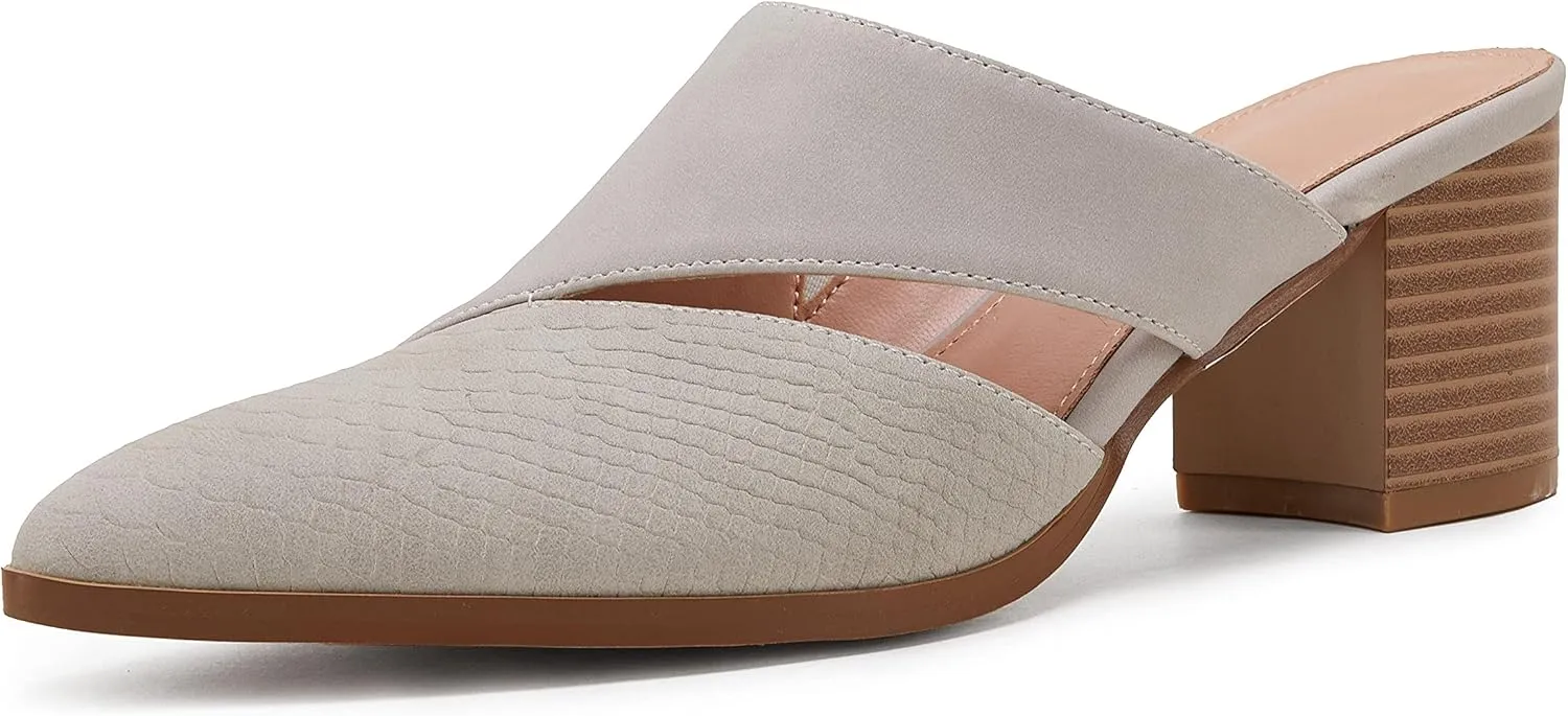 Syktkmx Women's Cutout Backless Mules Slip On Closed Toe Chunky Stacked Heeled Sandals