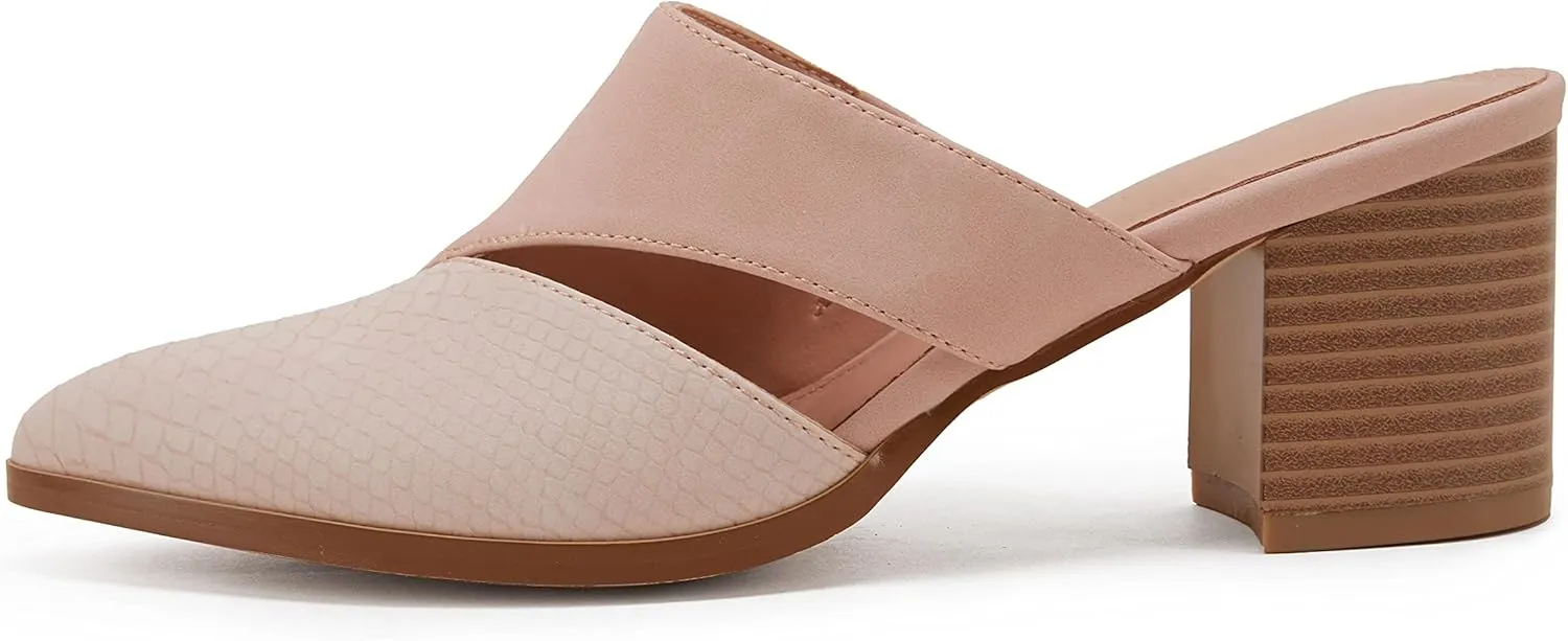 Syktkmx Women's Cutout Backless Mules Slip On Closed Toe Chunky Stacked Heeled Sandals