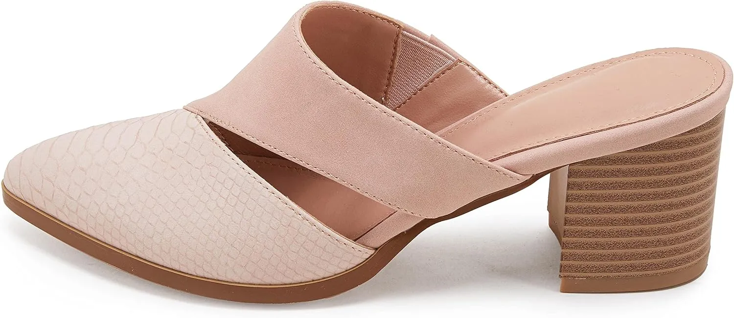 Syktkmx Women's Cutout Backless Mules Slip On Closed Toe Chunky Stacked Heeled Sandals