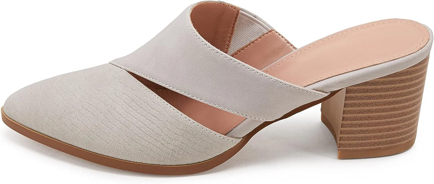 Syktkmx Women's Cutout Backless Mules Slip On Closed Toe Chunky Stacked Heeled Sandals