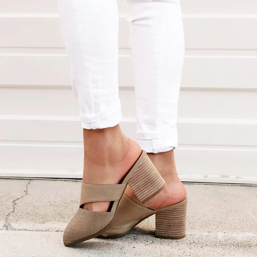 Syktkmx Women's Cutout Backless Mules Slip On Closed Toe Chunky Stacked Heeled Sandals