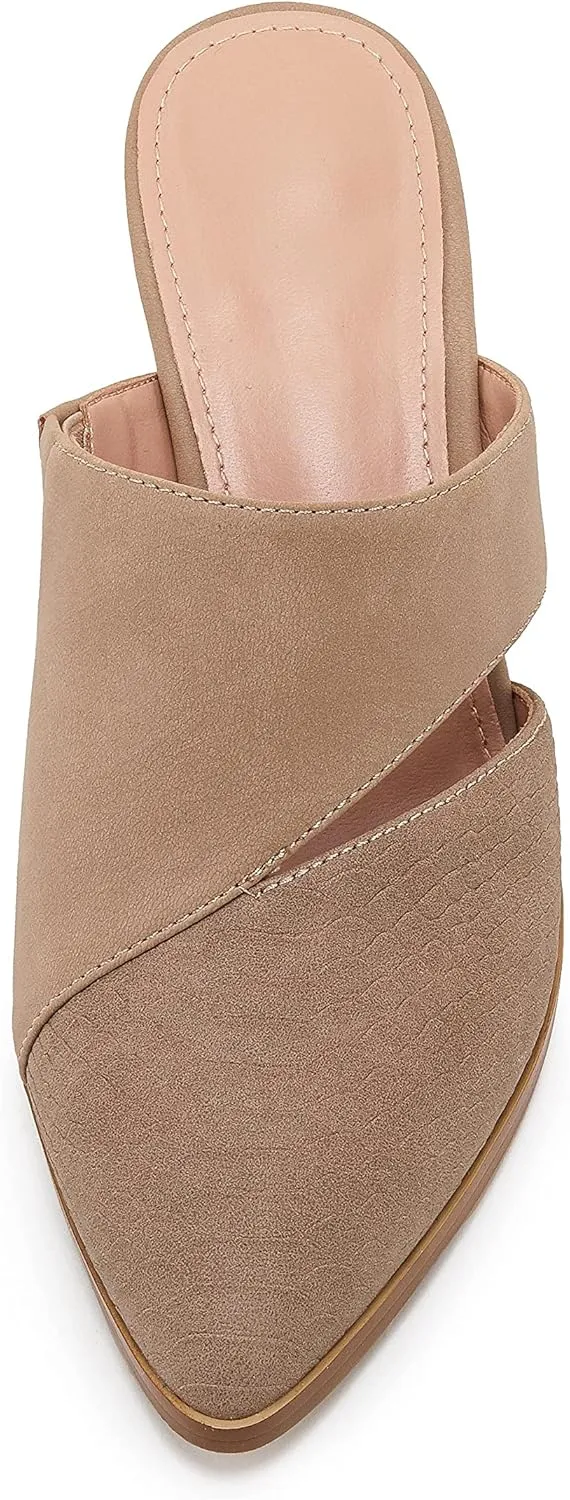 Syktkmx Women's Cutout Backless Mules Slip On Closed Toe Chunky Stacked Heeled Sandals