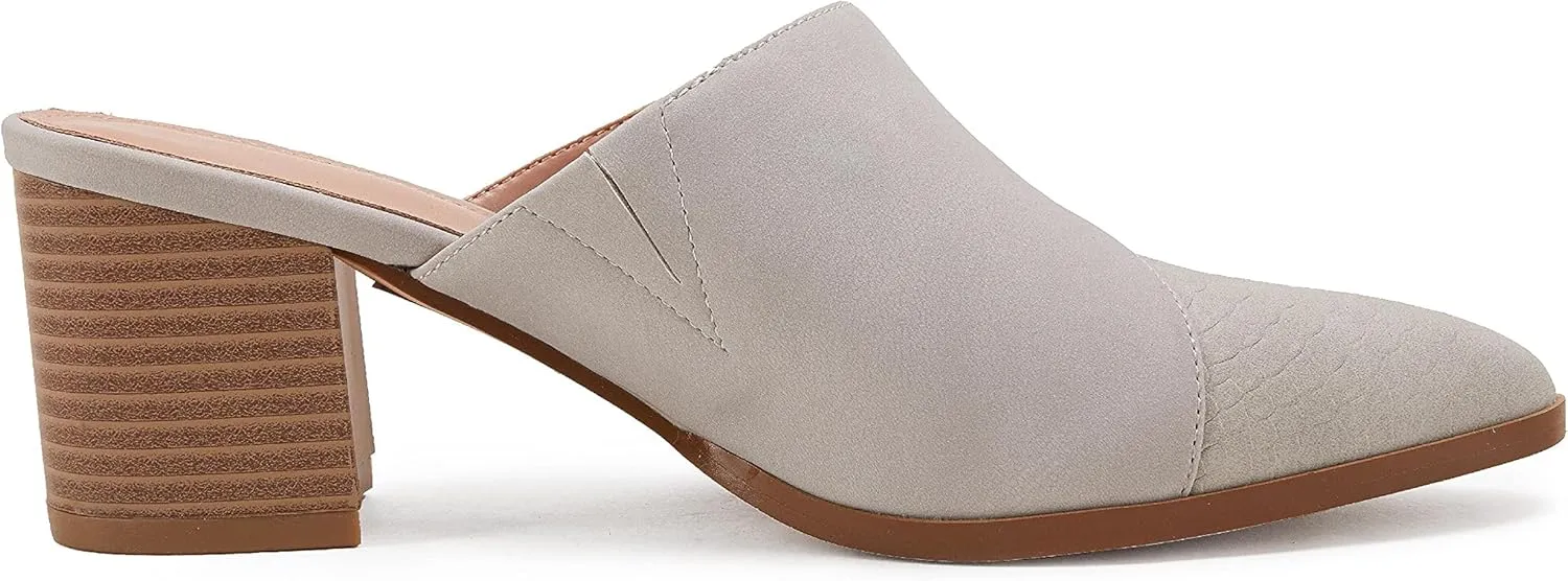 Syktkmx Women's Cutout Backless Mules Slip On Closed Toe Chunky Stacked Heeled Sandals