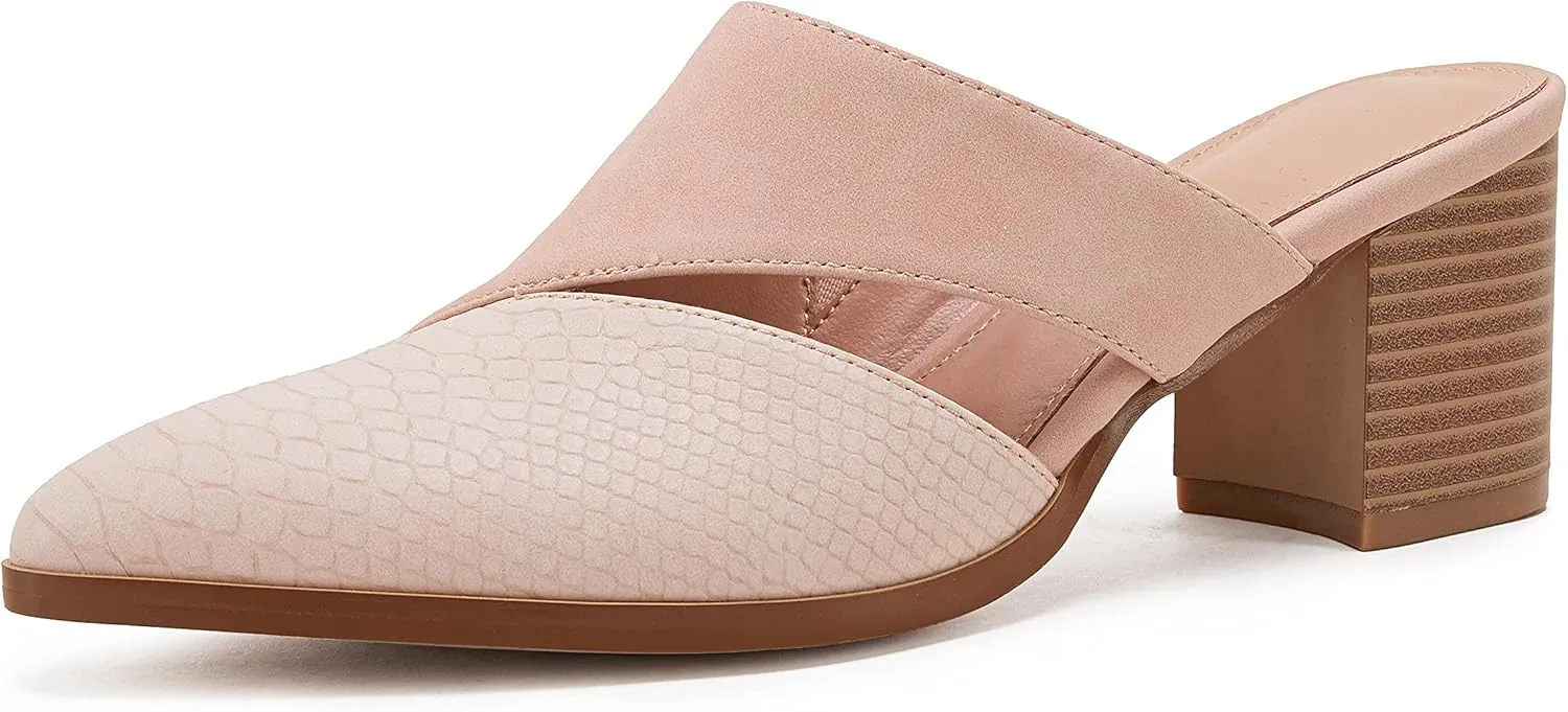 Syktkmx Women's Cutout Backless Mules Slip On Closed Toe Chunky Stacked Heeled Sandals