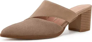 Syktkmx Women's Cutout Backless Mules Slip On Closed Toe Chunky Stacked Heeled Sandals