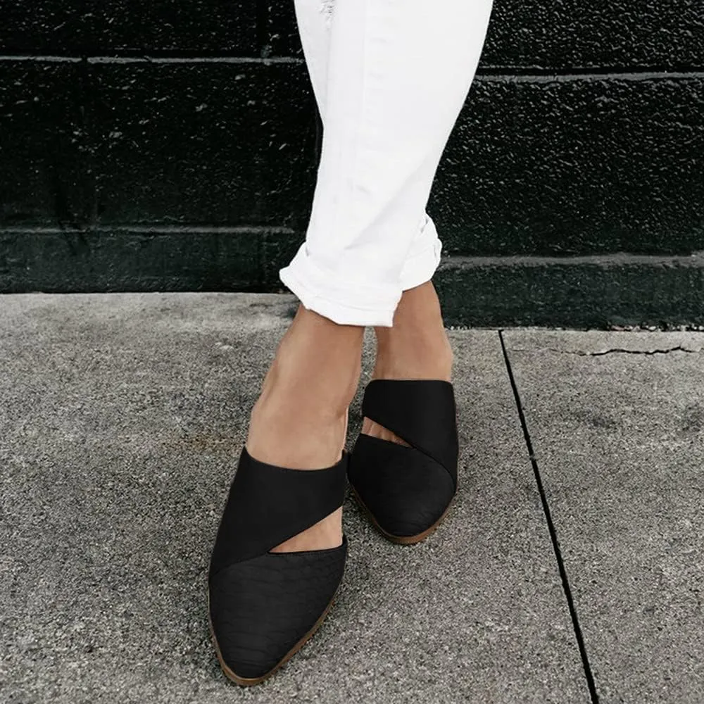 Syktkmx Women's Cutout Backless Mules Slip On Closed Toe Chunky Stacked Heeled Sandals