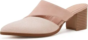 Syktkmx Women's Cutout Backless Mules Slip On Closed Toe Chunky Stacked Heeled Sandals