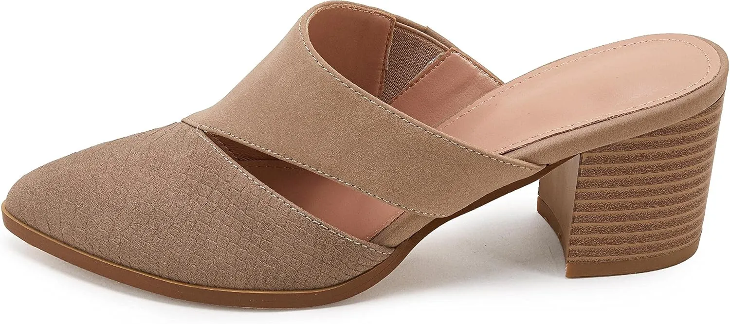 Syktkmx Women's Cutout Backless Mules Slip On Closed Toe Chunky Stacked Heeled Sandals