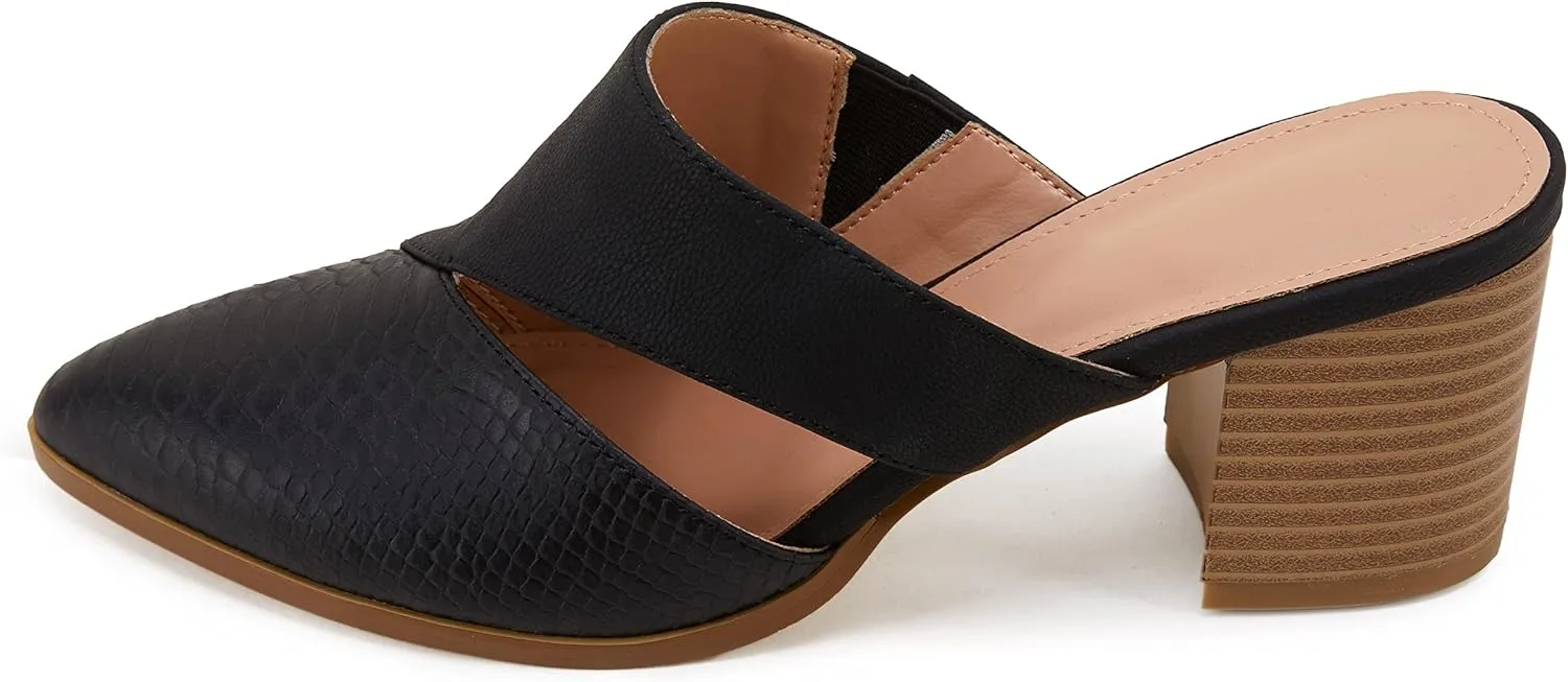 Syktkmx Women's Cutout Backless Mules Slip On Closed Toe Chunky Stacked Heeled Sandals