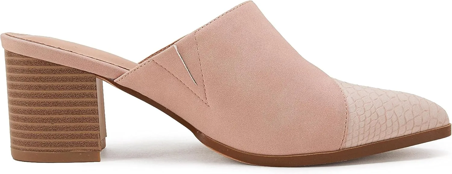 Syktkmx Women's Cutout Backless Mules Slip On Closed Toe Chunky Stacked Heeled Sandals