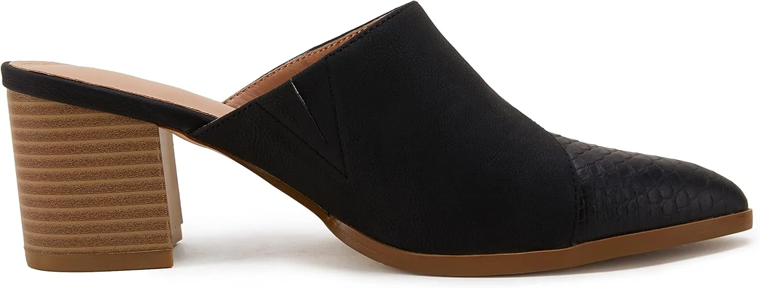 Syktkmx Women's Cutout Backless Mules Slip On Closed Toe Chunky Stacked Heeled Sandals