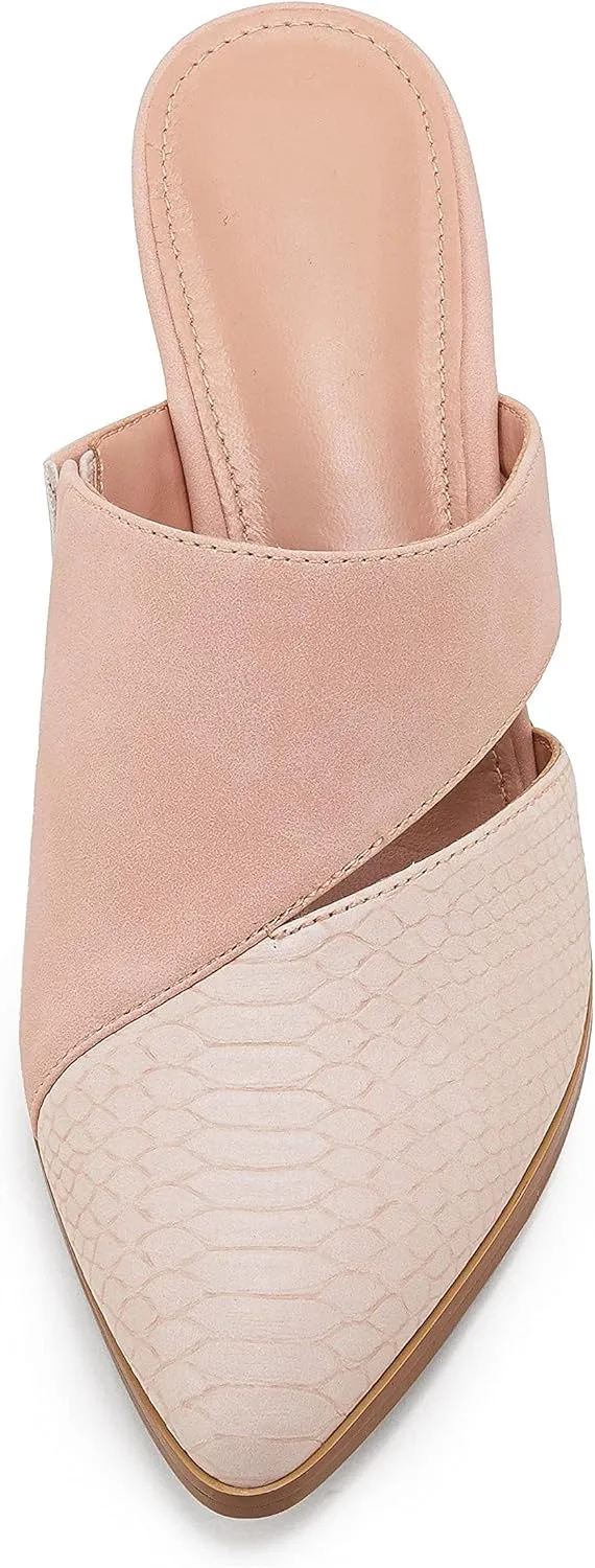 Syktkmx Women's Cutout Backless Mules Slip On Closed Toe Chunky Stacked Heeled Sandals