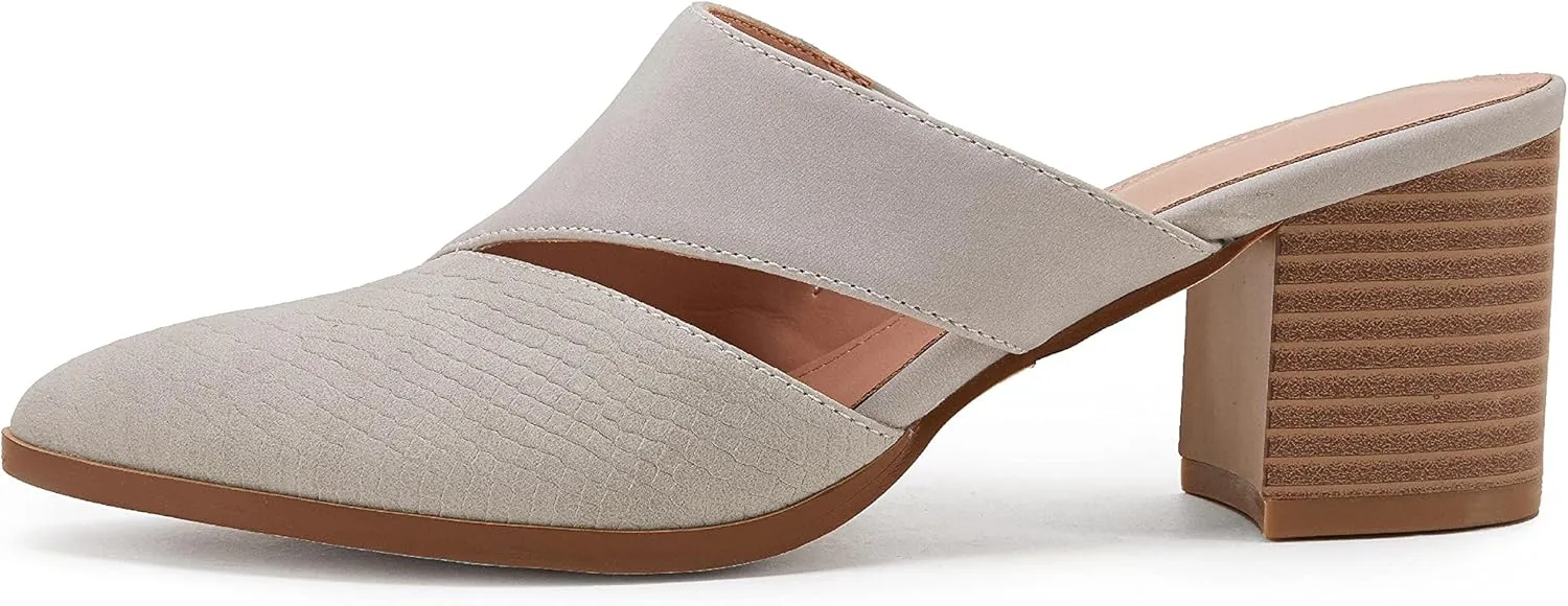 Syktkmx Women's Cutout Backless Mules Slip On Closed Toe Chunky Stacked Heeled Sandals