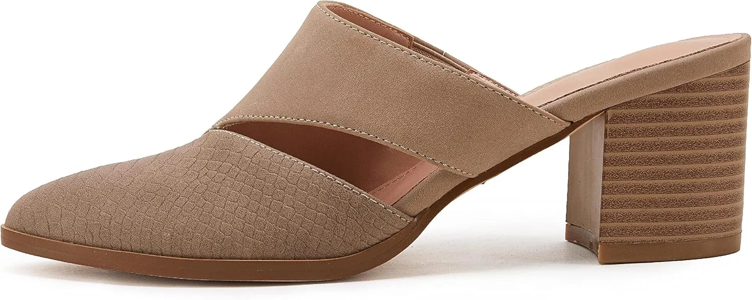 Syktkmx Women's Cutout Backless Mules Slip On Closed Toe Chunky Stacked Heeled Sandals