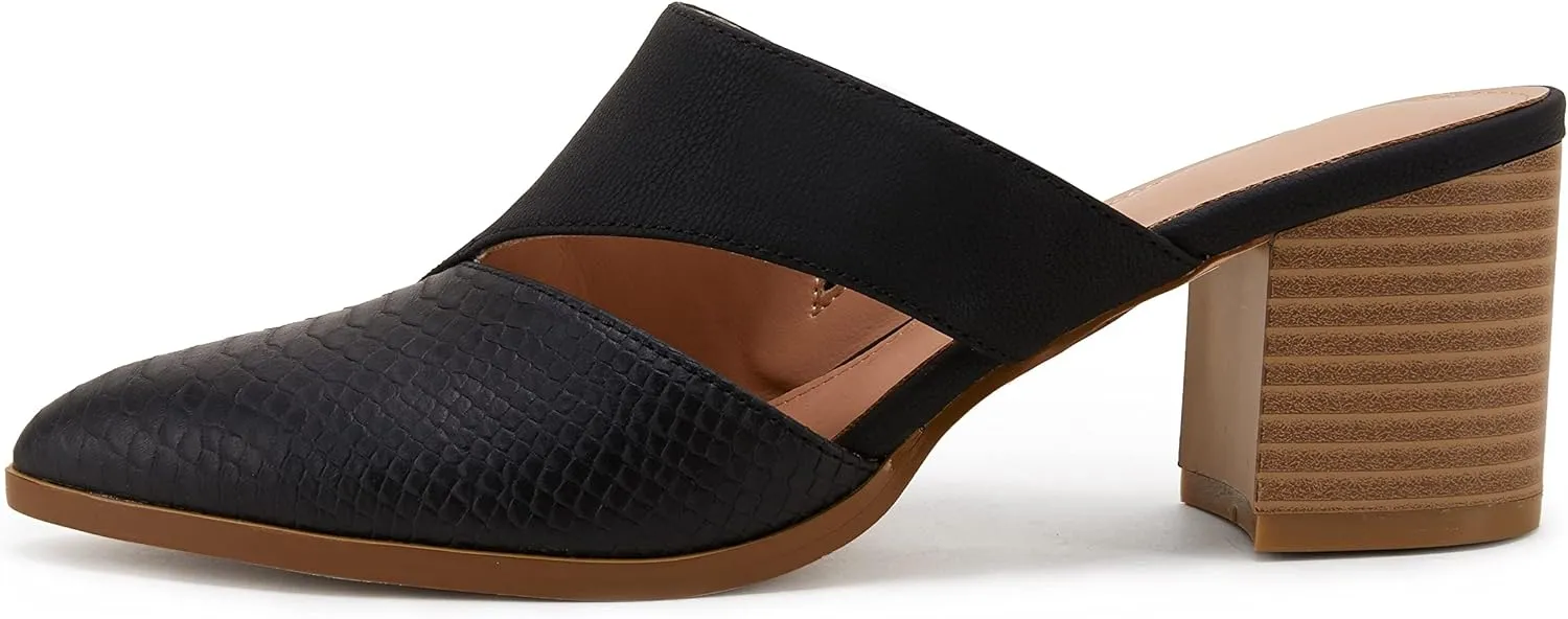 Syktkmx Women's Cutout Backless Mules Slip On Closed Toe Chunky Stacked Heeled Sandals