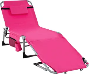 Tangkula Tanning Chair, Outdoor Folding Beach Lounge Chair with Face Hole, Adjustable Footrest, Removable Pillow, Storage Pocket, 5-Position Sunbathing Chair for Outside Beach (1, Pink)